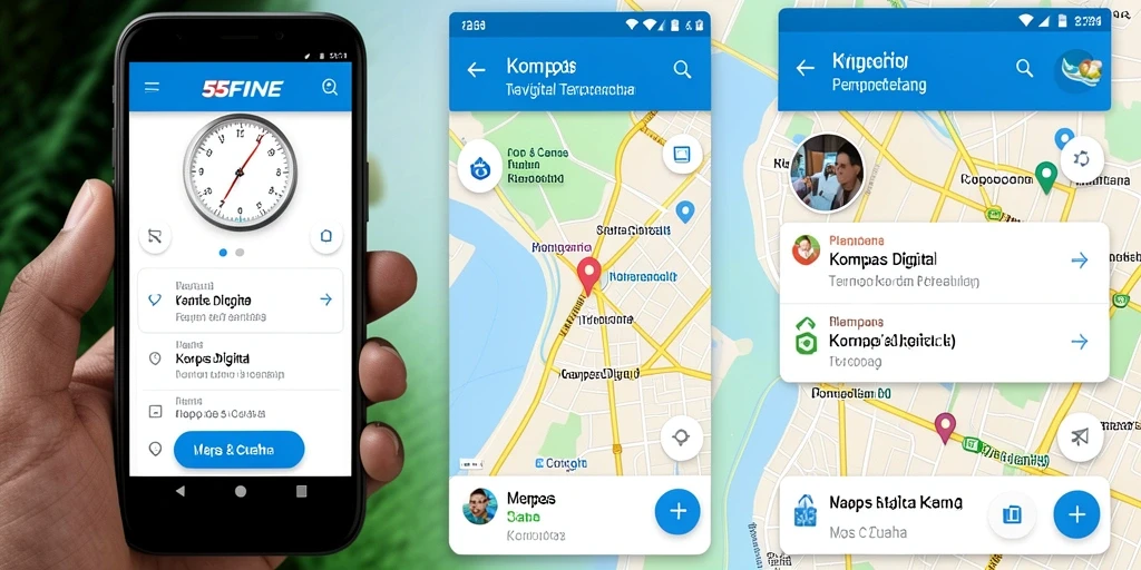 Tampilan antarmuka 55FIVE yang memudahkan navigasi kompas digital.