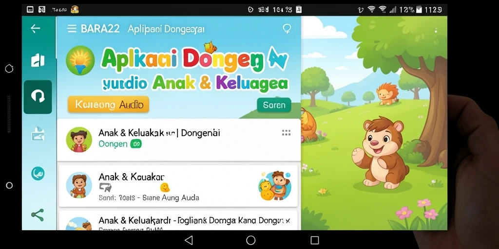 Tampilan antarmuka BARA22 dengan berbagai pilihan dongeng audio.