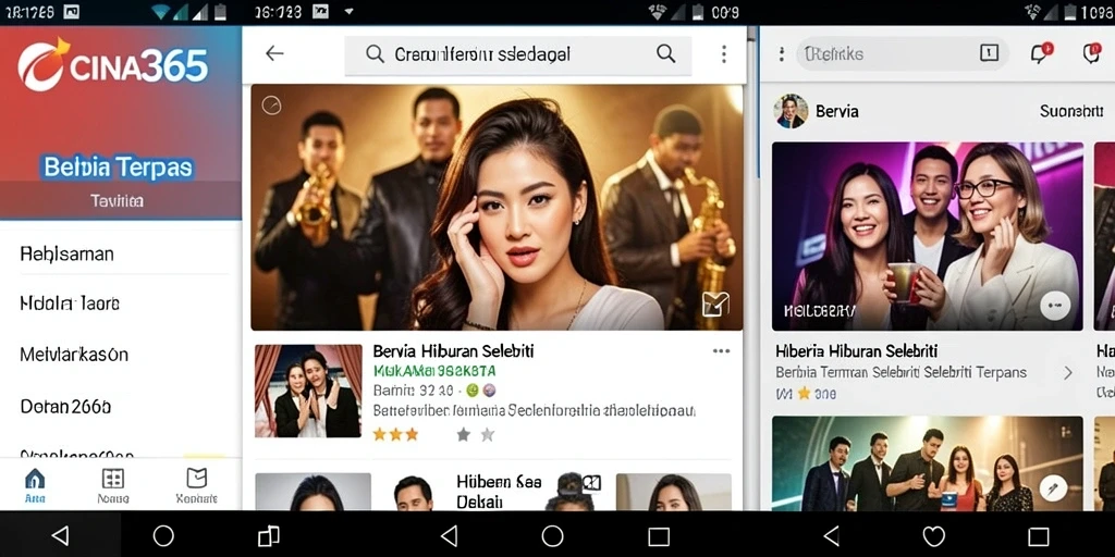 Antarmuka CINA365 menampilkan berita selebriti yang menarik.