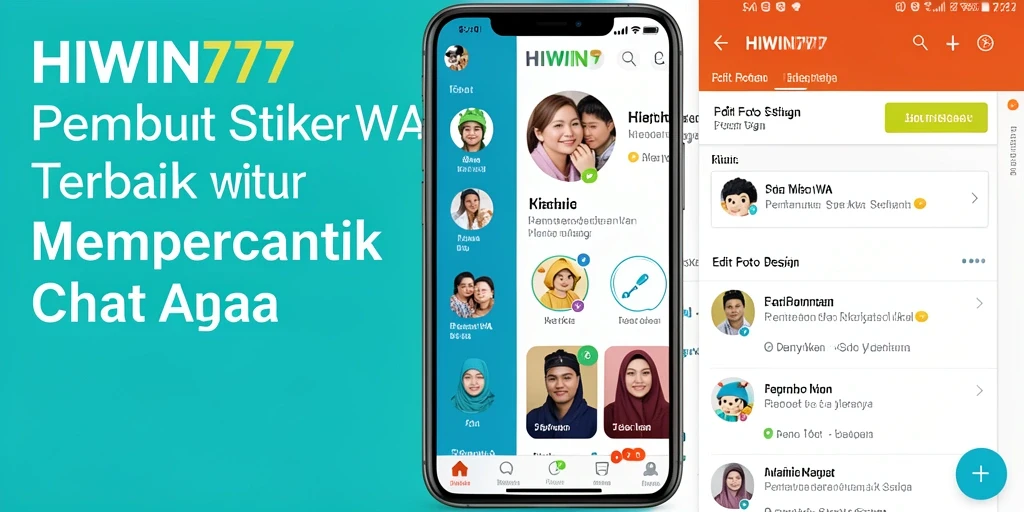 Antarmuka pengguna HIWIN777 untuk membuat stiker WA yang kreatif.