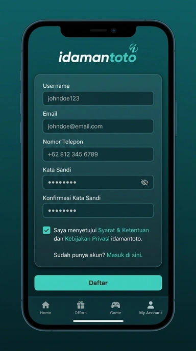Panduan Registrasi Akun idamantoto untuk Pengguna Android